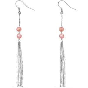 Pink Beaded Fireball Chain Earrings