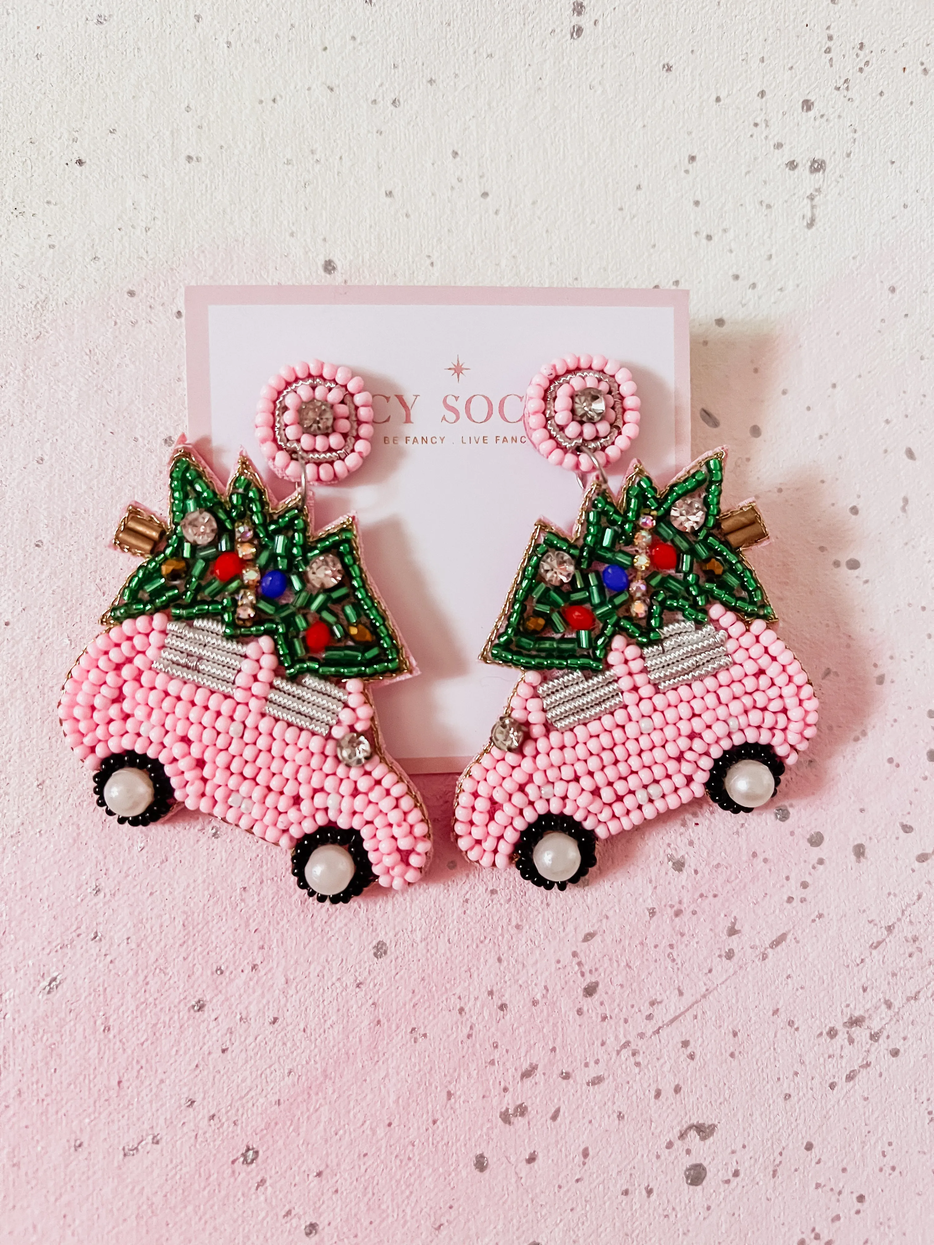 Pink Car Earrings