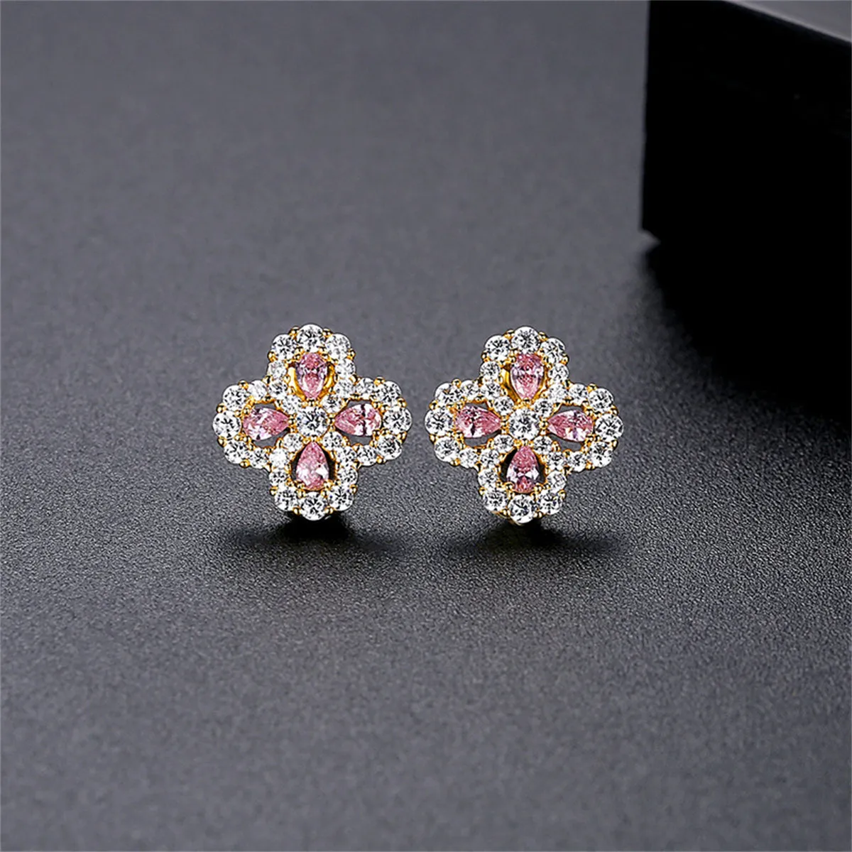 Pink Crystal & Cubic Zirconia 18K Gold-Plated Flower Stud Earrings