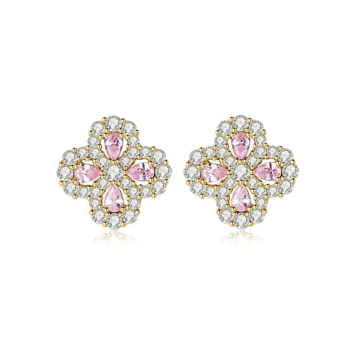 Pink Crystal & Cubic Zirconia 18K Gold-Plated Flower Stud Earrings
