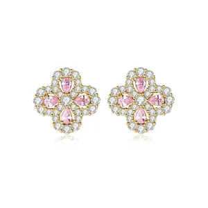 Pink Crystal & Cubic Zirconia 18K Gold-Plated Flower Stud Earrings