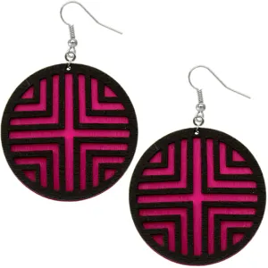 Pink Double Wooden Chevron Earrings