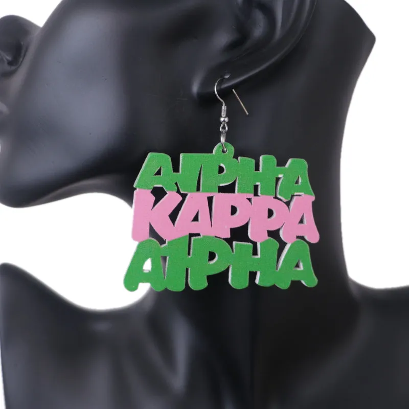 Pink Green Alpha Kappa Alpha Wooden Earrings