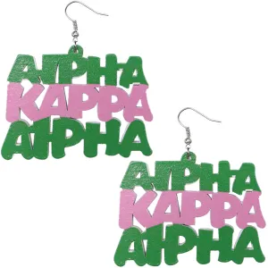 Pink Green Alpha Kappa Alpha Wooden Earrings