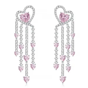 Pink Heart Tassel Earrings