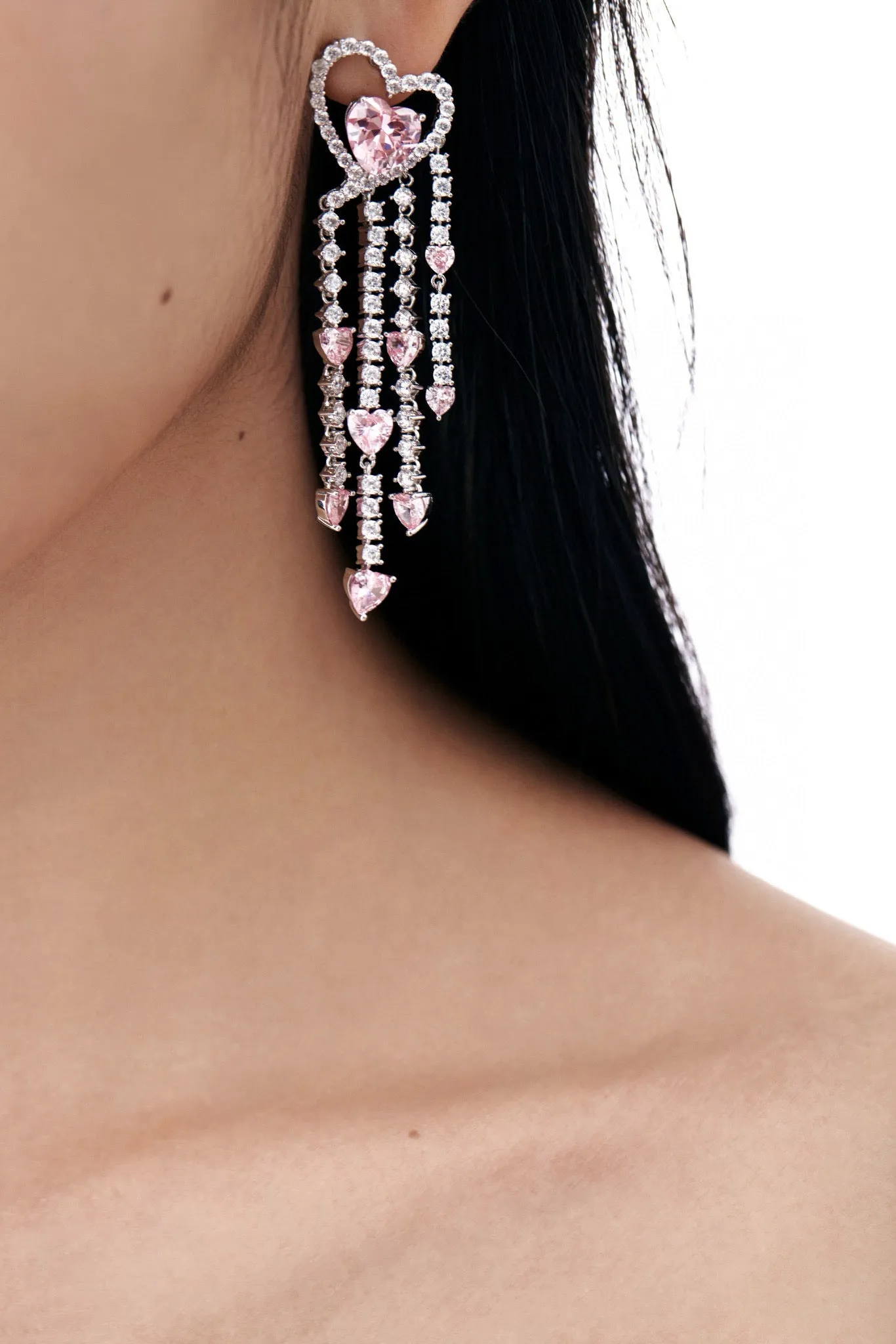 Pink Heart Tassel Earrings