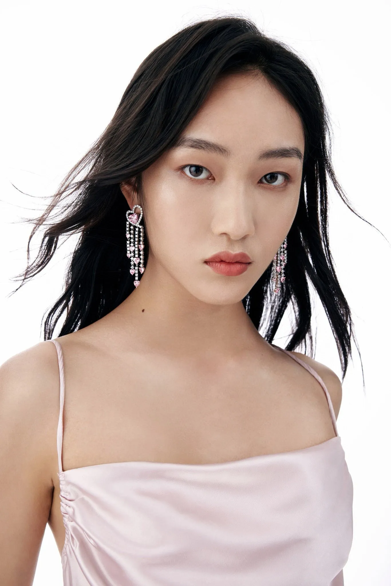 Pink Heart Tassel Earrings