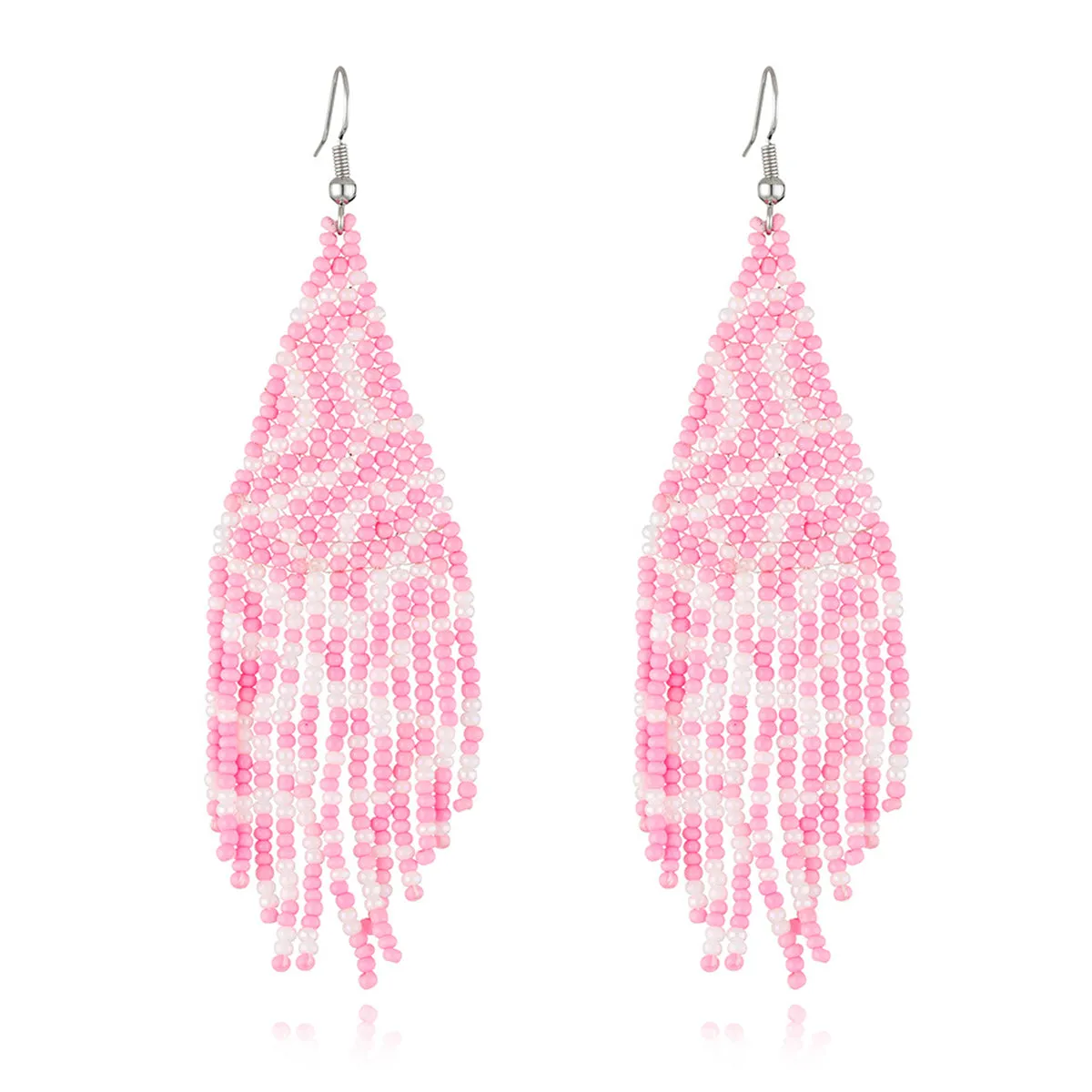 Pink Howlite & Silver-Plated Bead Tassel Drop Earrings