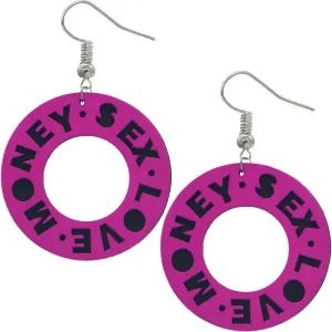 Pink Money Sex Love Wooden Earrings