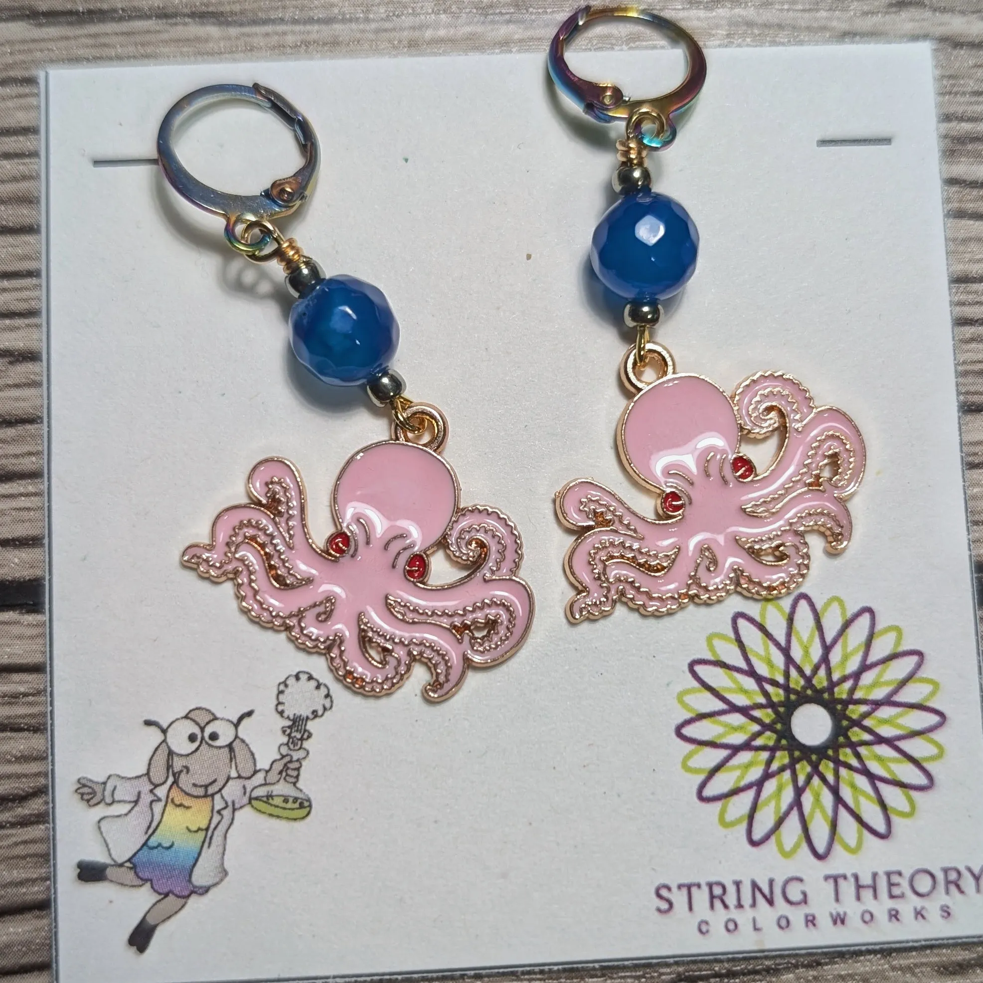 Pink Octopus Earrings & Stitch Markers