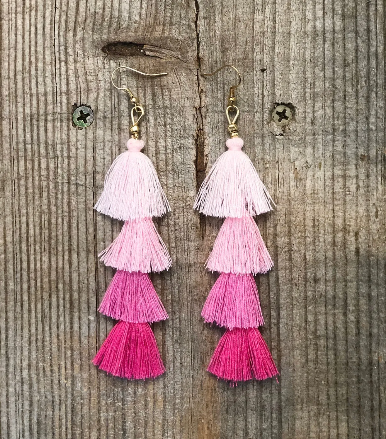 Pink ombré Tassel Stem Earrings