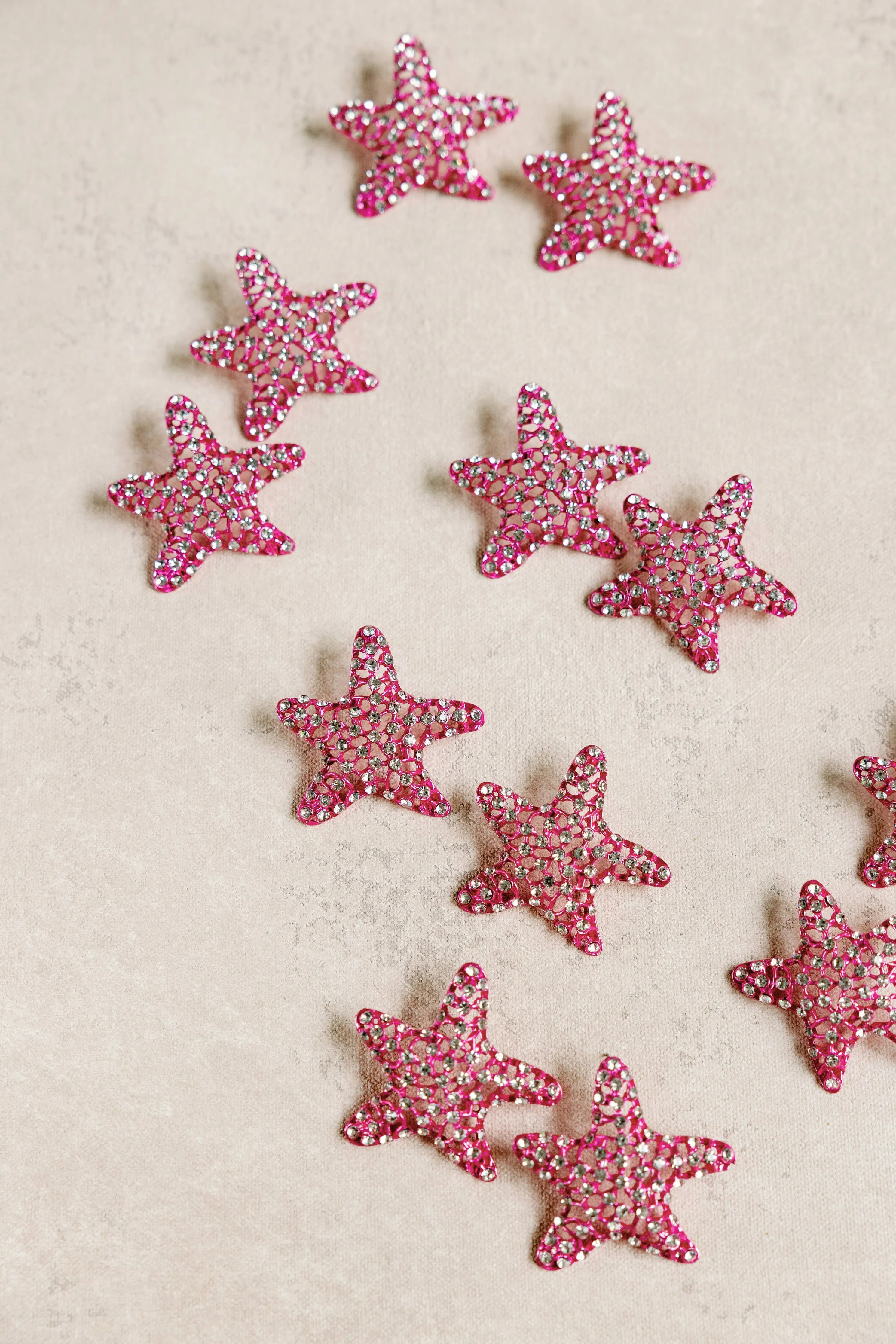 Pink Rhinestone Starfish Statement Earrings