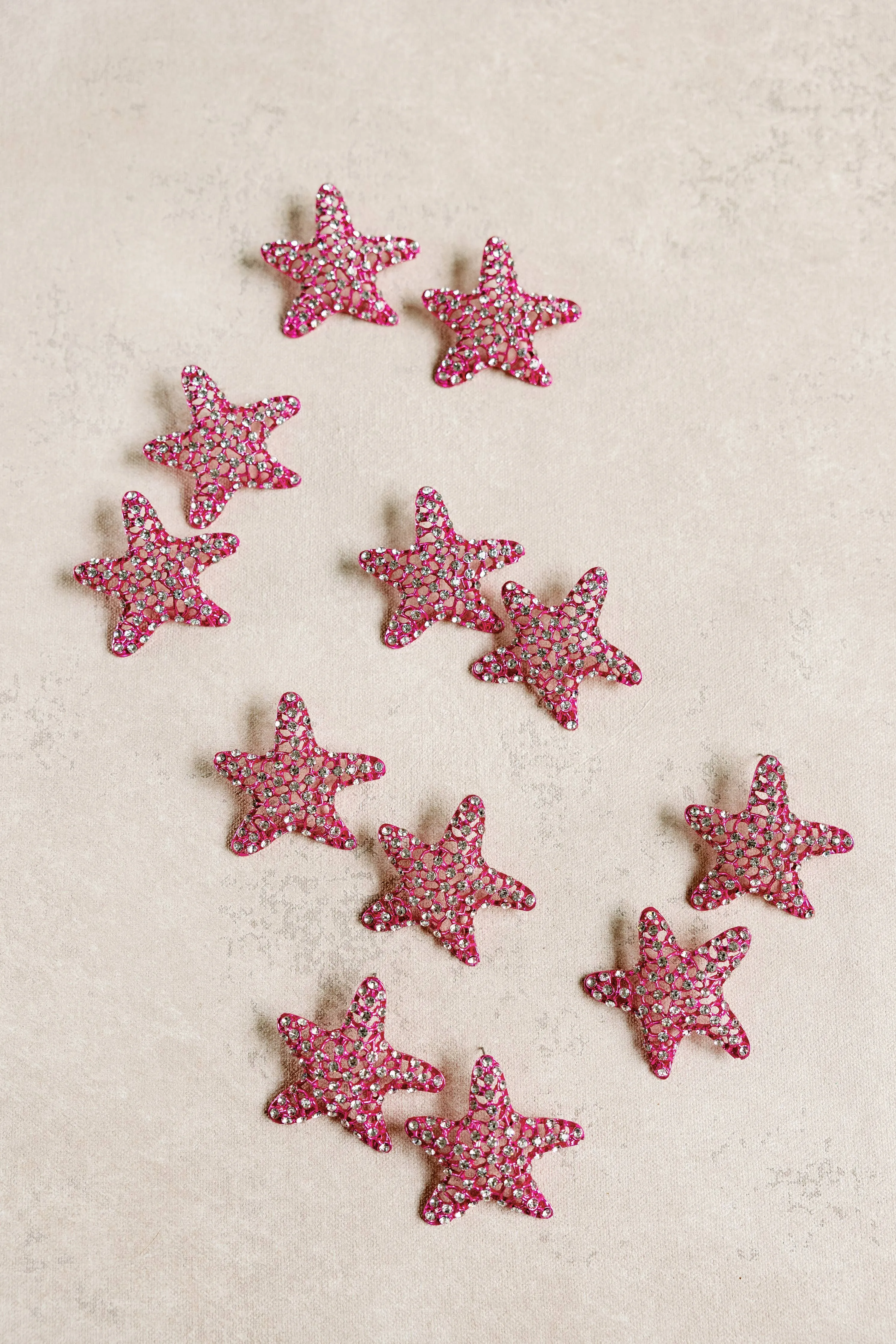 Pink Rhinestone Starfish Statement Earrings