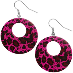 Pink Round Wooden Cheetah Earrings