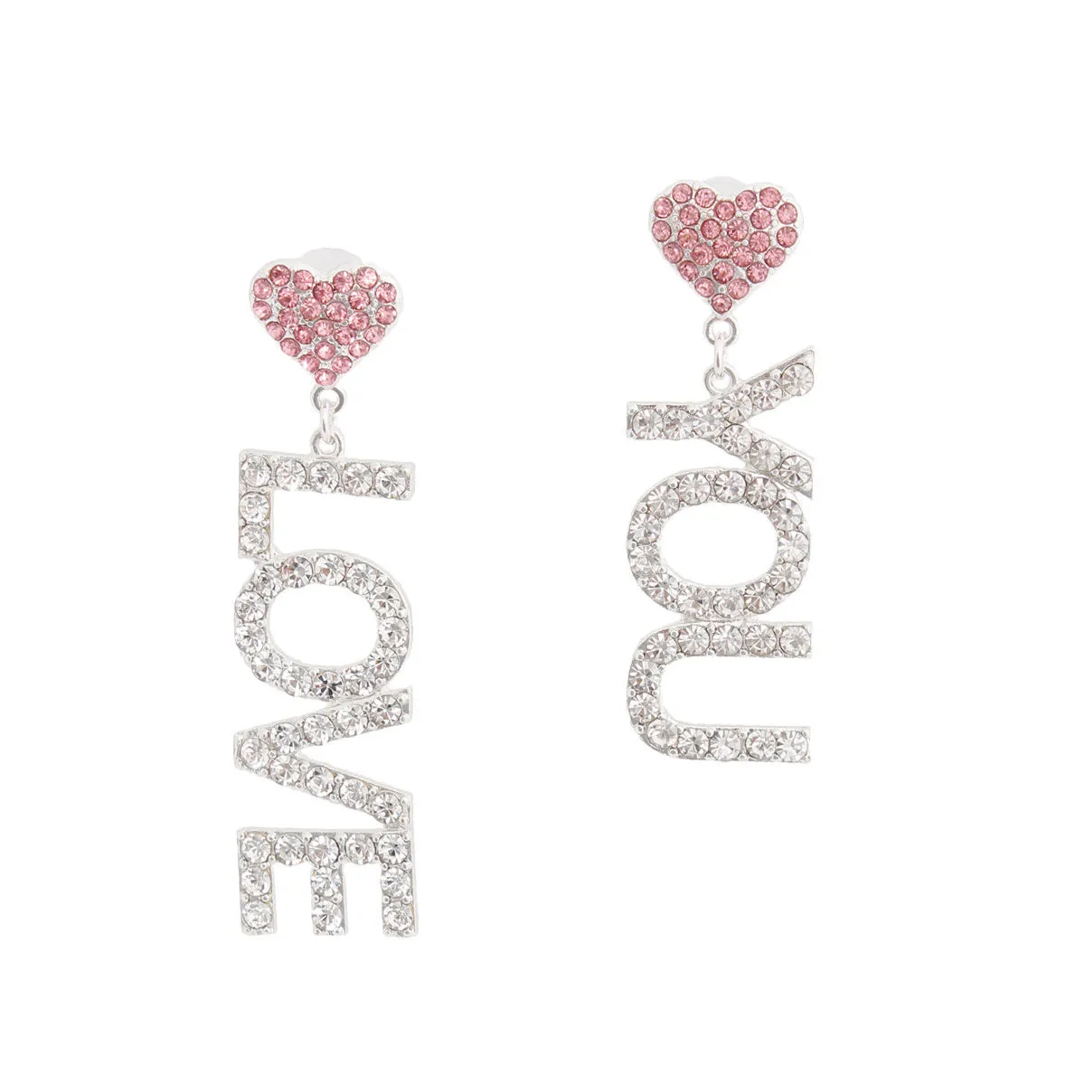 Pink Silver LOVE YOU Earrings Romantic Valentine Earrings