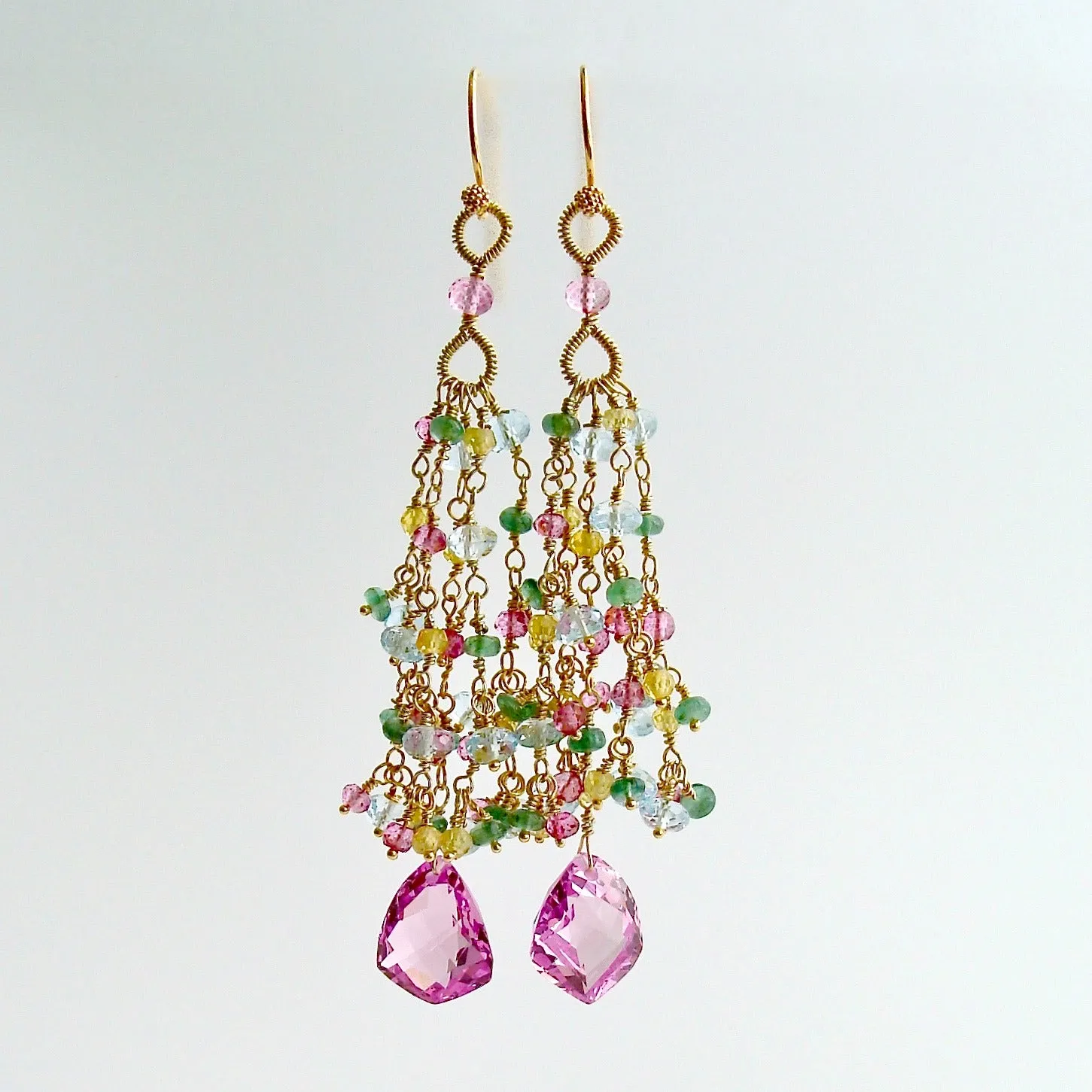 Pink Topaz Tassel Earrings Emerald Blue Topaz Yellow Zircon - Delphine Tassel Earrings