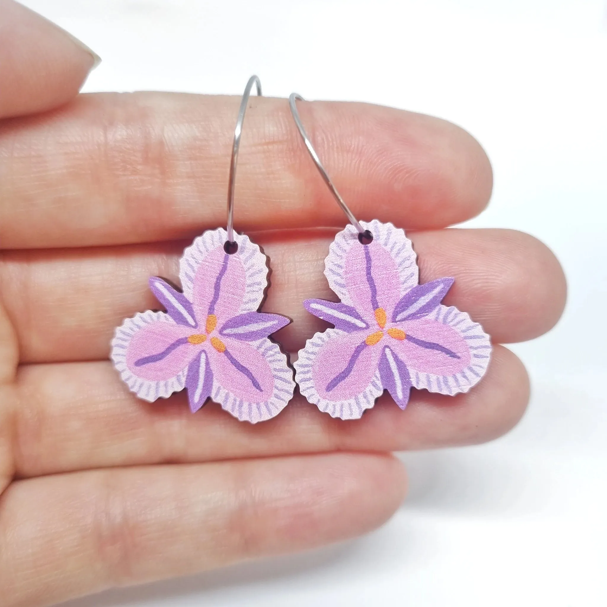 Pixie Nut Hoop Earrings flowers and insects