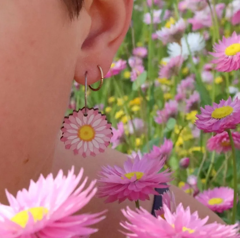 Pixie Nut Hoop Earrings flowers and insects