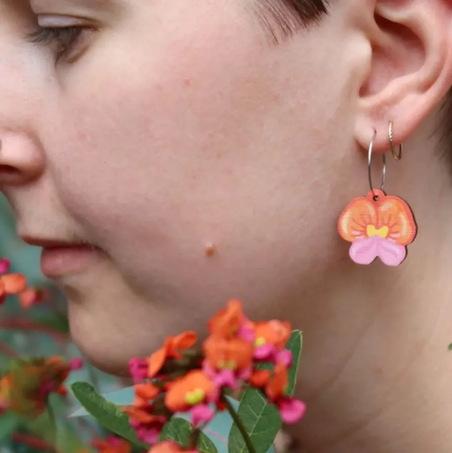 Pixie Nut Hoop Earrings flowers and insects