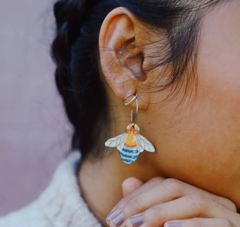 Pixie Nut Hoop Earrings flowers and insects