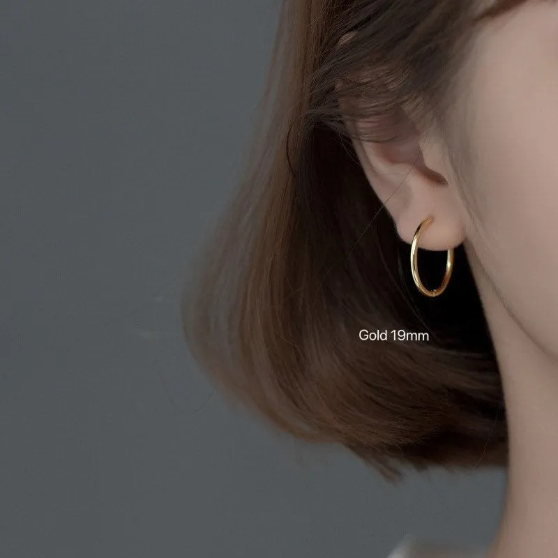 Plain Silver Tiny Small Medium Huggie Earrings-SH001