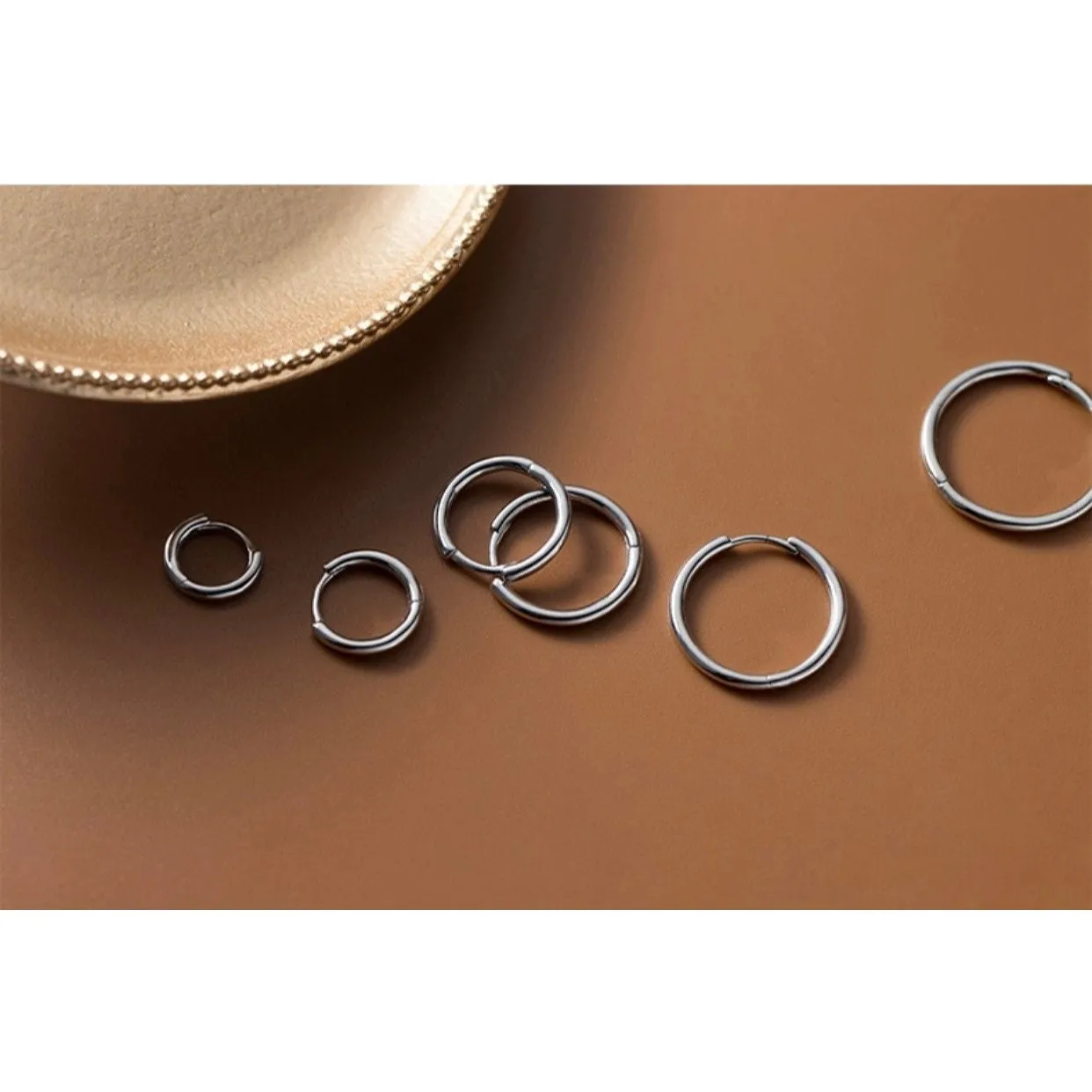 Plain Silver Tiny Small Medium Huggie Earrings-SH001