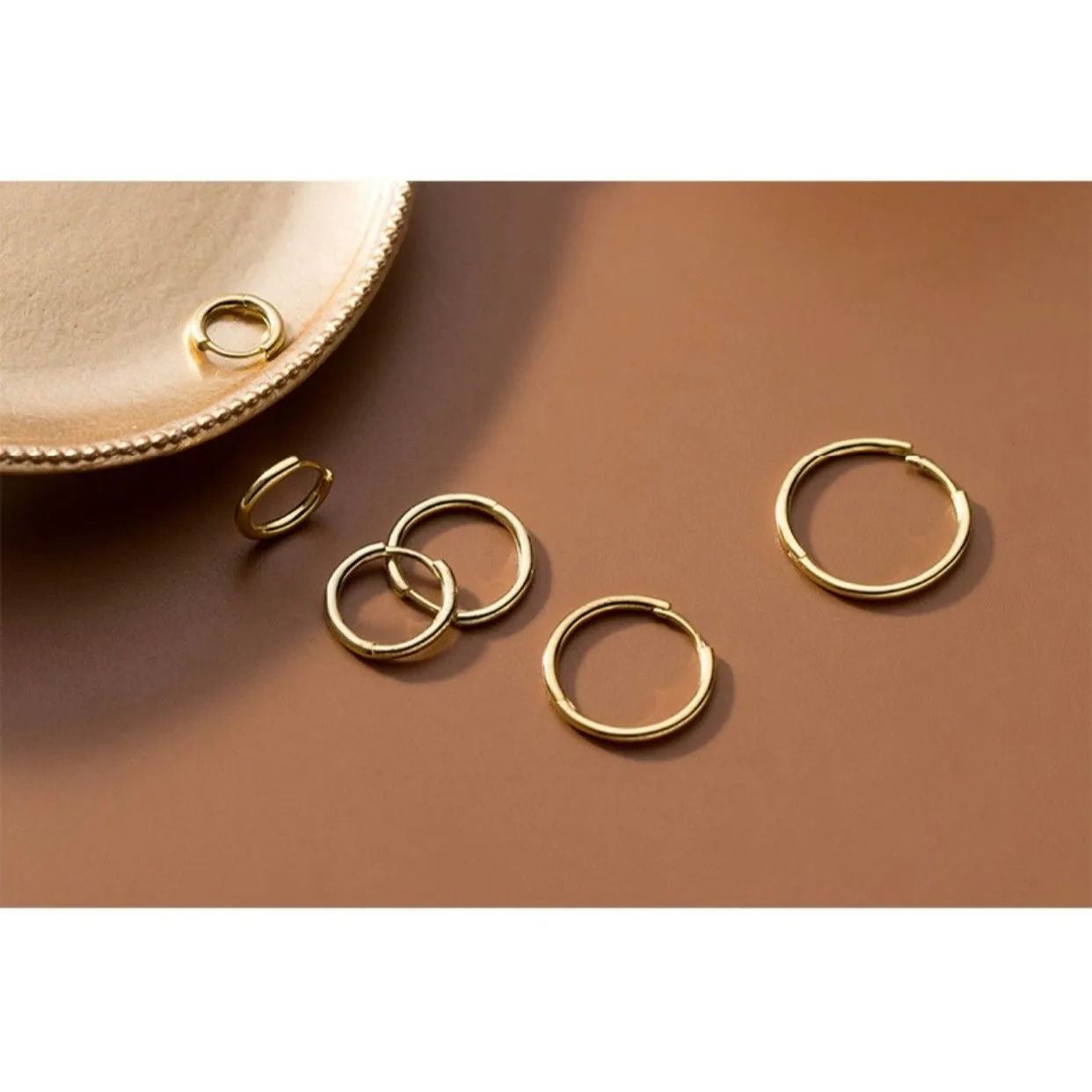 Plain Silver Tiny Small Medium Huggie Earrings-SH001