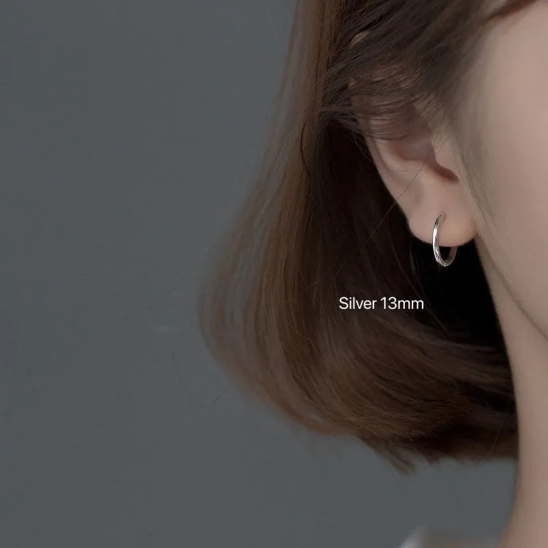 Plain Silver Tiny Small Medium Huggie Earrings-SH001