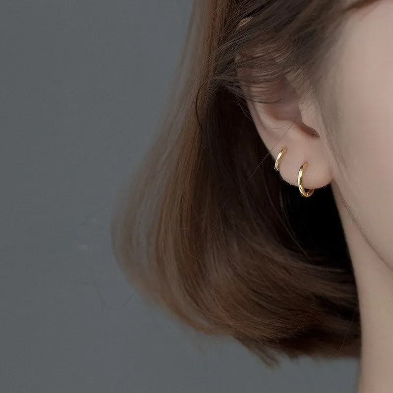 Plain Silver Tiny Small Medium Huggie Earrings-SH001