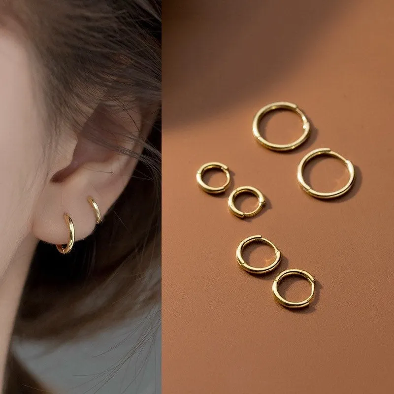 Plain Silver Tiny Small Medium Huggie Earrings-SH001
