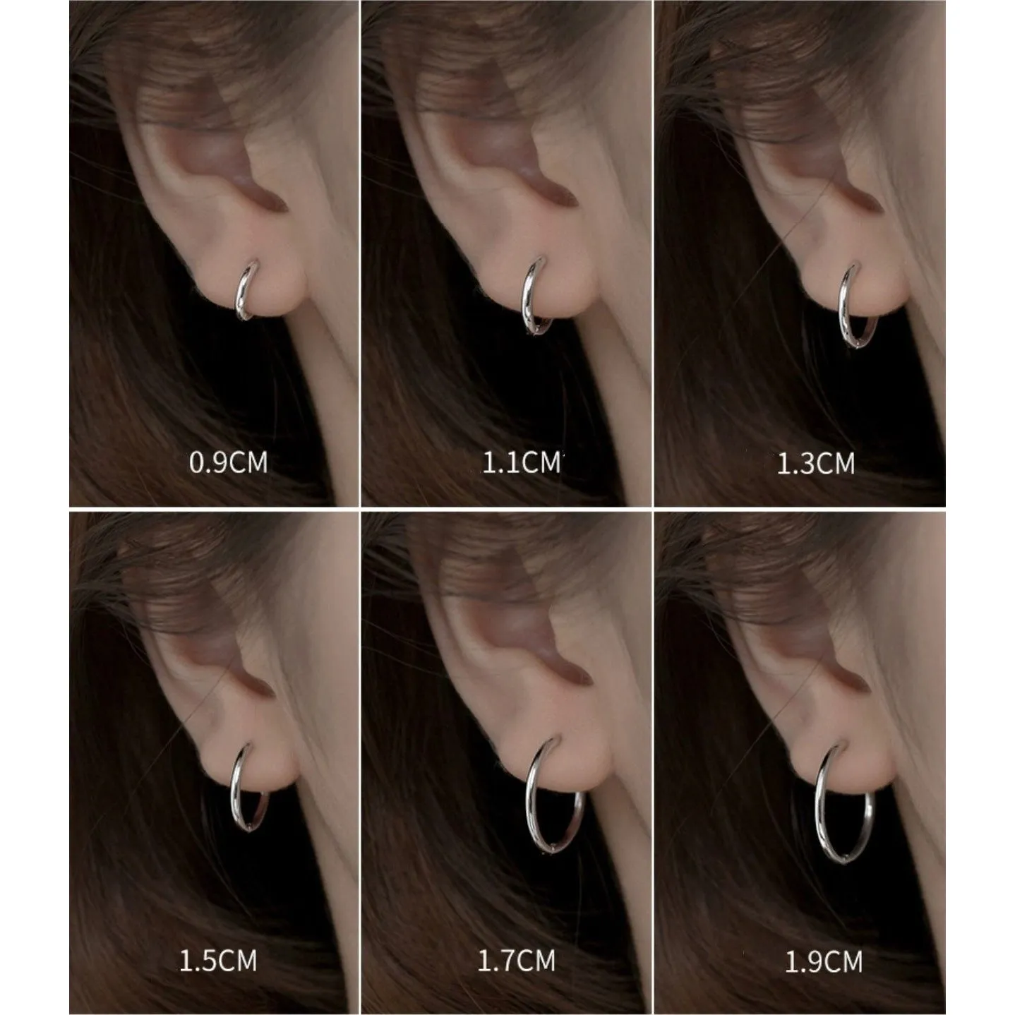 Plain Silver Tiny Small Medium Huggie Earrings-SH001