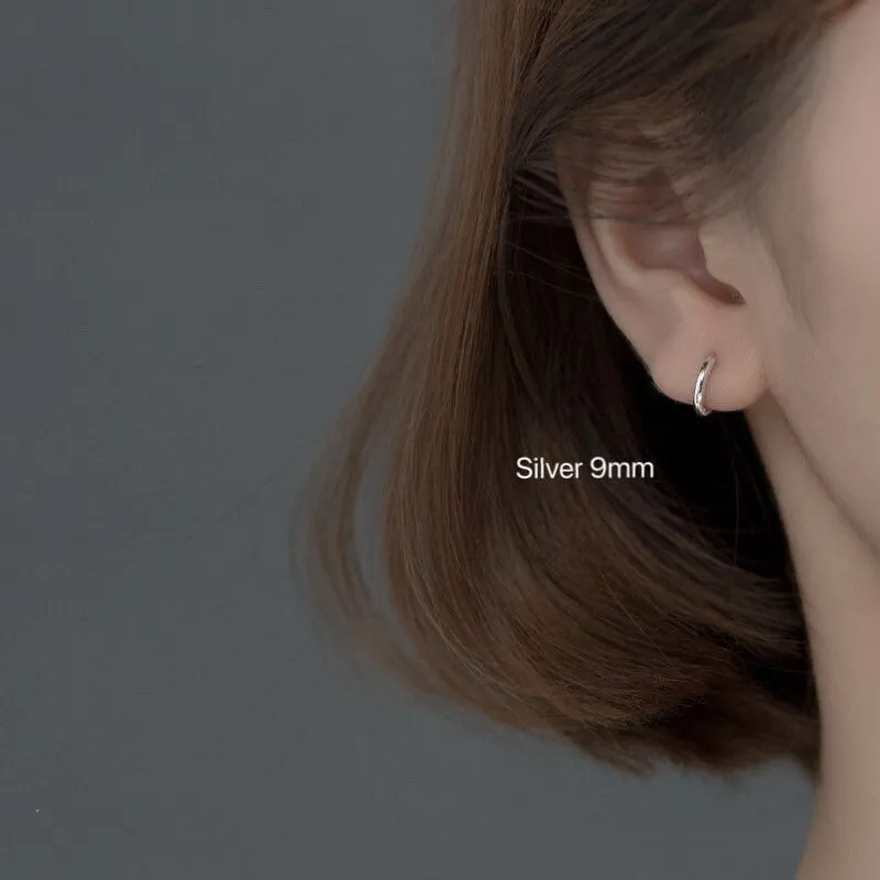 Plain Silver Tiny Small Medium Huggie Earrings-SH001