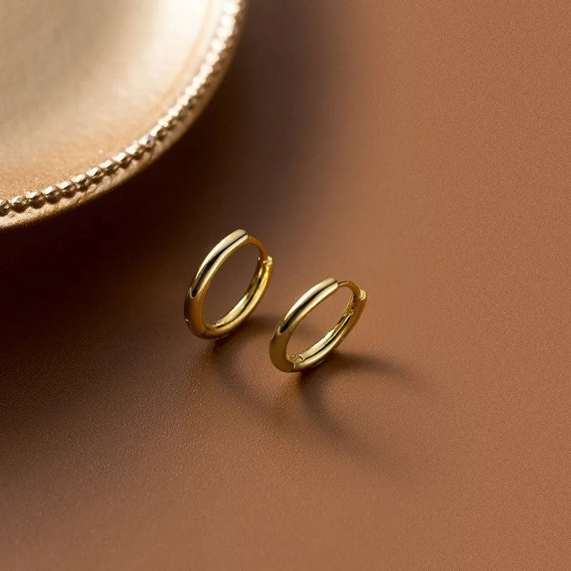 Plain Silver Tiny Small Medium Huggie Earrings-SH001