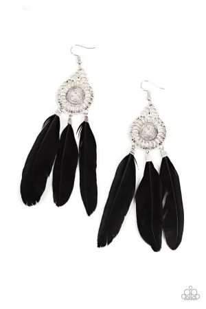 Pretty in PLUMES - Black - Filigree Feather Paparazzi Fishhook Earrings