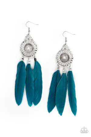 Pretty in PLUMES - Blue - Filigree Feather Paparazzi Fishhook Earrings