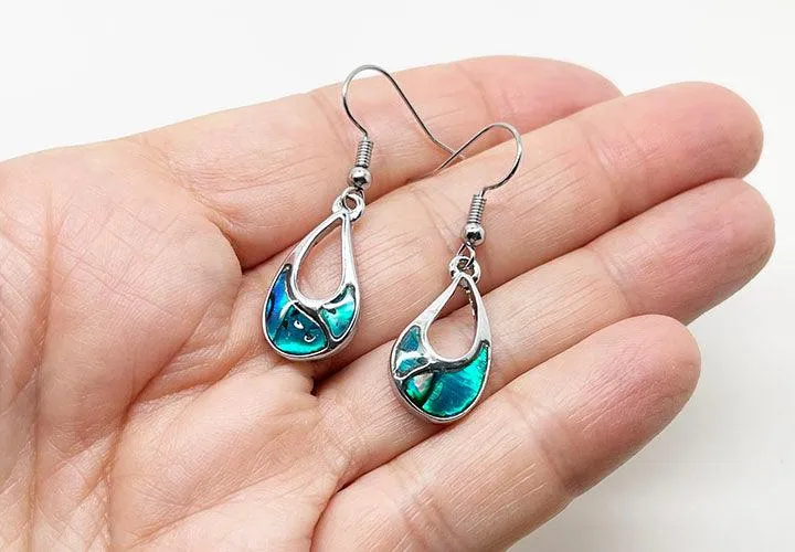 Pretty Offset Teardrop Paua Earrings