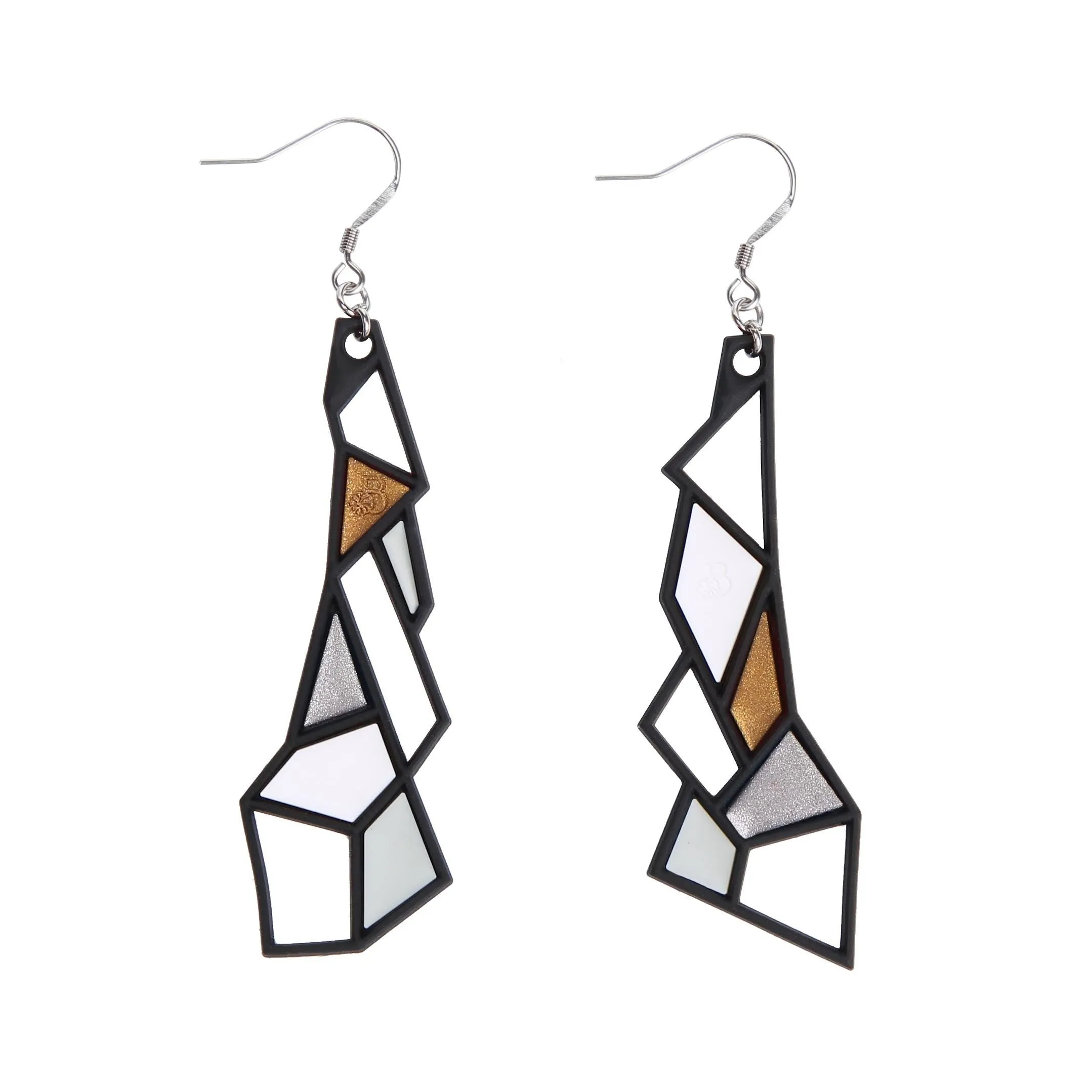 Prism Earrings, Silver & Gold