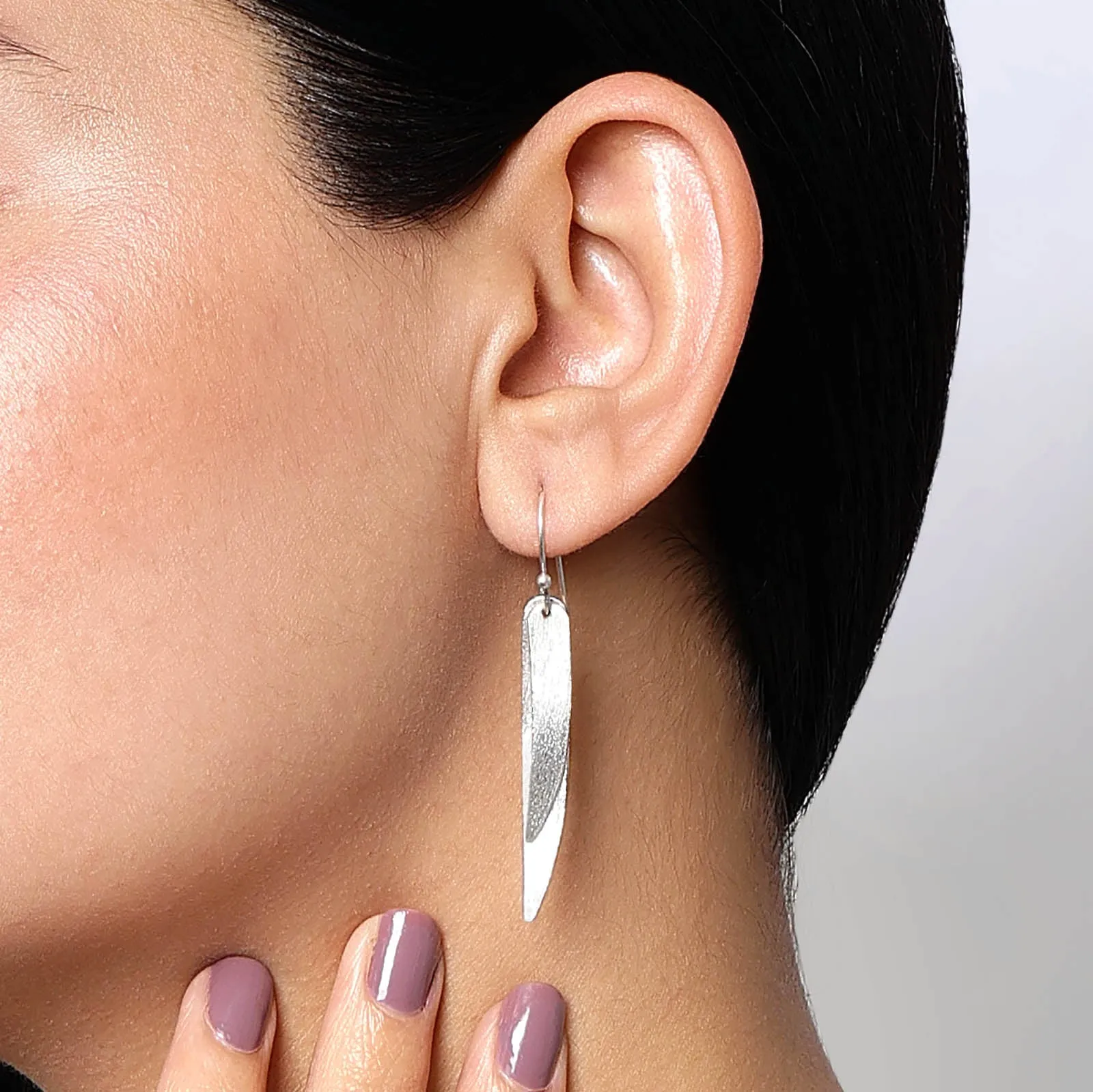 Pure Silver Earring - Long Feather Shaped Sleek