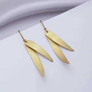 Pure Silver Earrings - Sleek Feather With Gold Plated