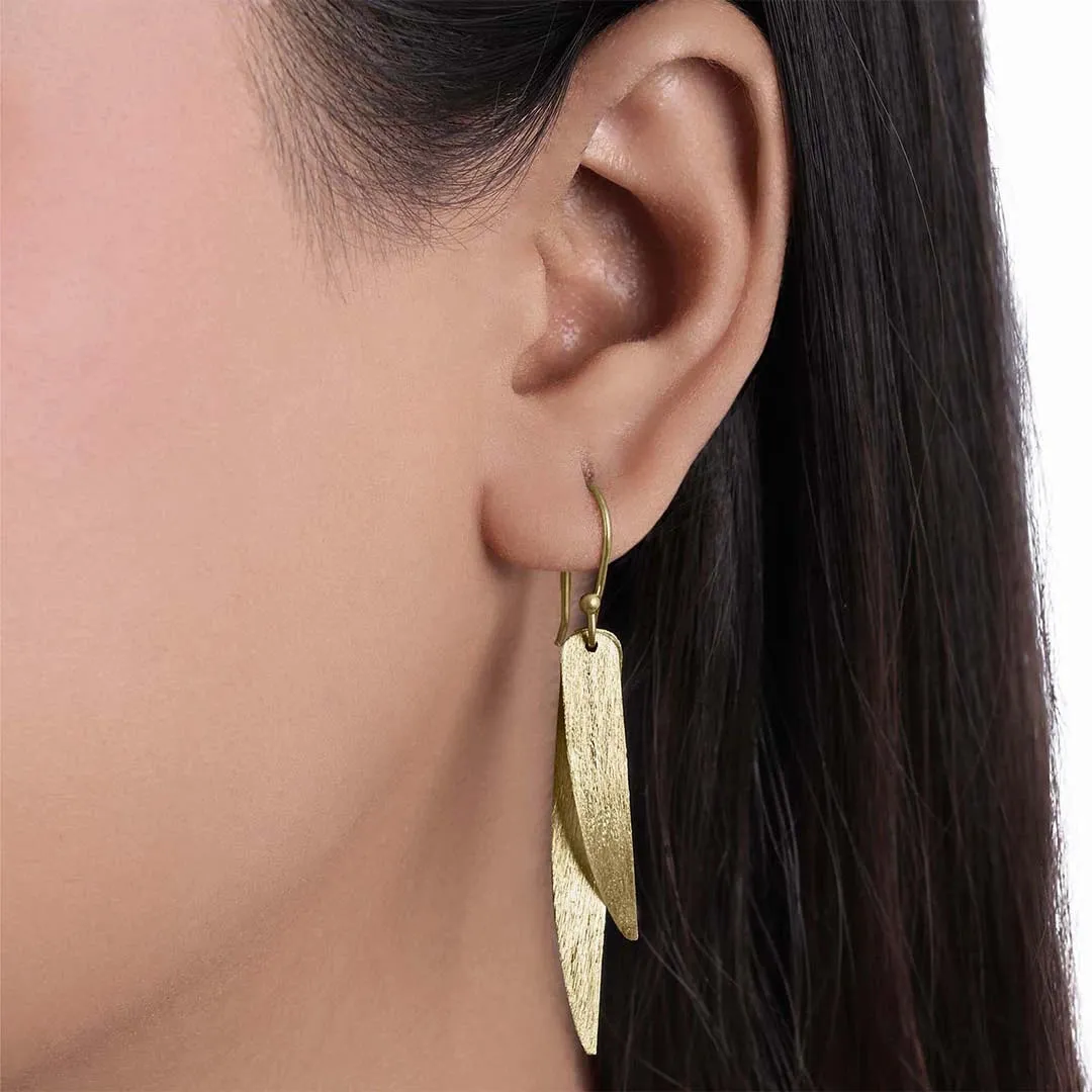 Pure Silver Earrings - Sleek Feather With Gold Plated