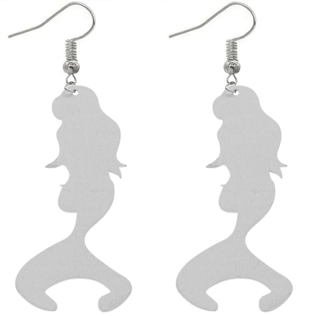 Purple African American Mermaid Wooden Earrings