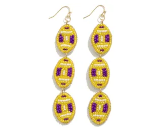 Purple & Yellow football beaded Earrings