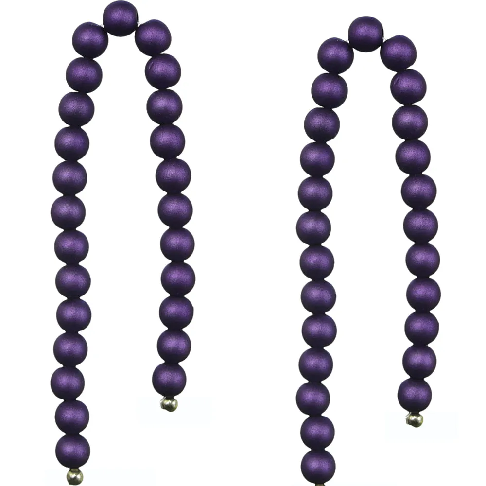 Purple Beaded Thread Dangle Earrings