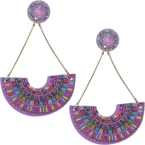 Purple Crescent Triangular Shape Post Earrings