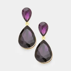 Purple Crystal Teardrop Gold Earrings