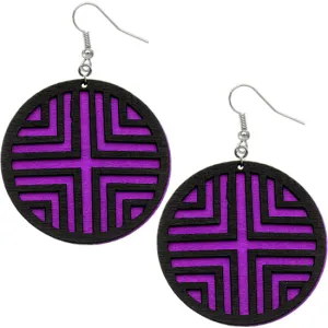 Purple Double Wooden Chevron Earrings