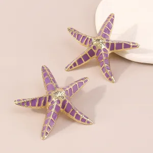 Purple Enamel & 18K Gold-Plated Starfish Stud Earrings
