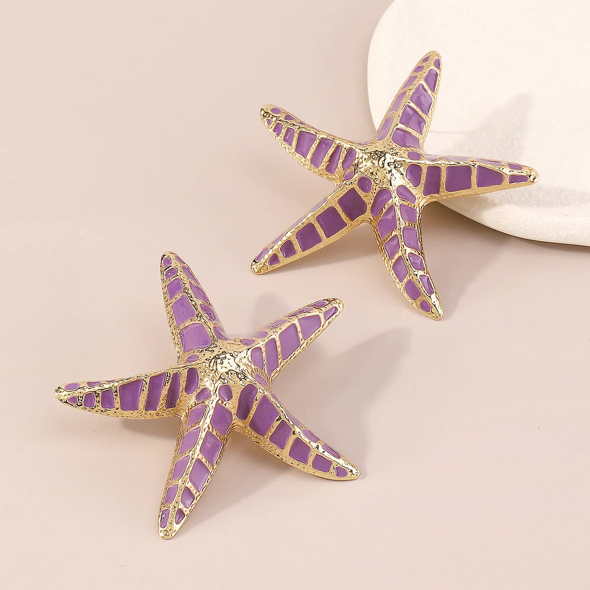 Purple Enamel & 18K Gold-Plated Starfish Stud Earrings