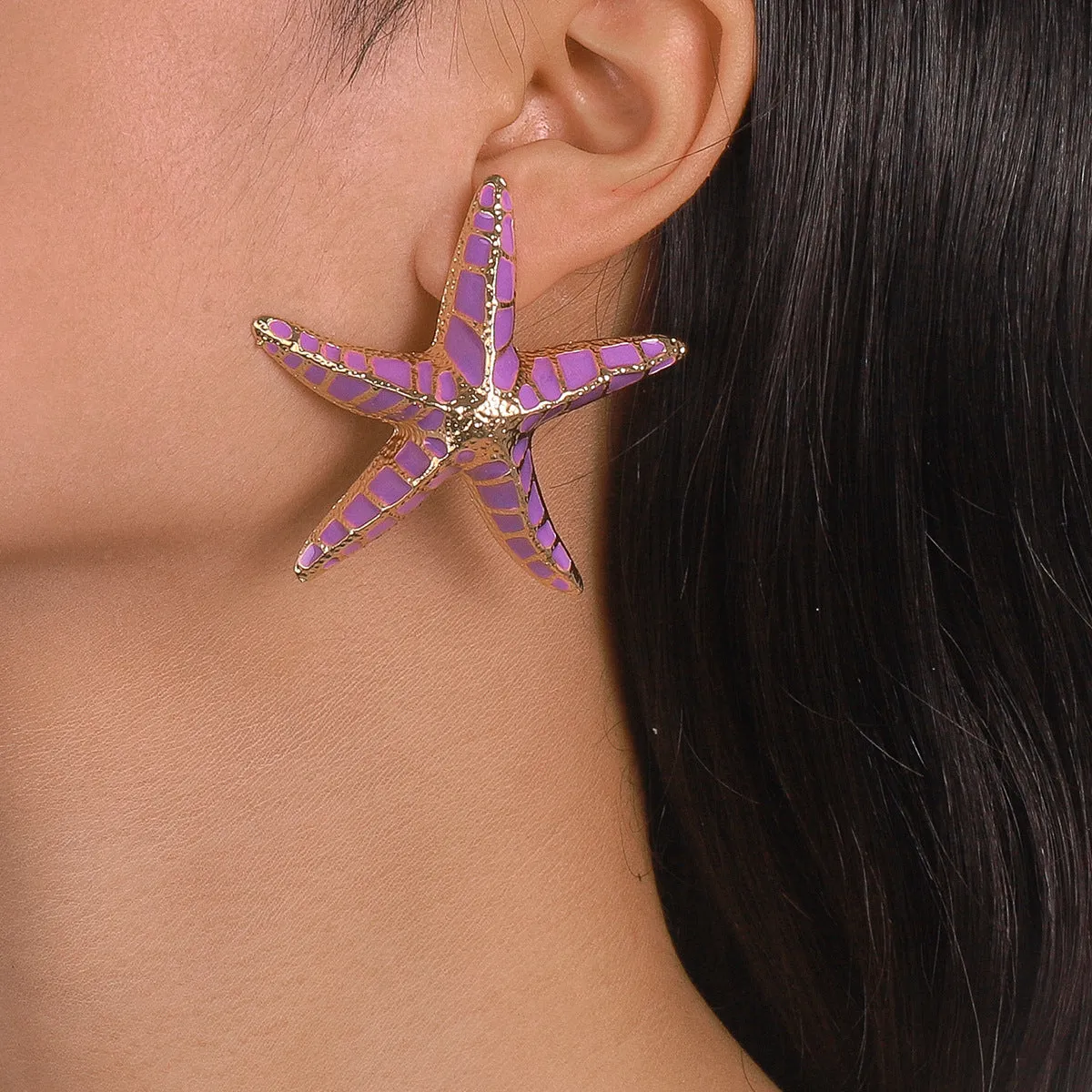 Purple Enamel & 18K Gold-Plated Starfish Stud Earrings