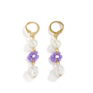 Purple Howlite & Pearl 18K Gold-Plated Drop Earrings